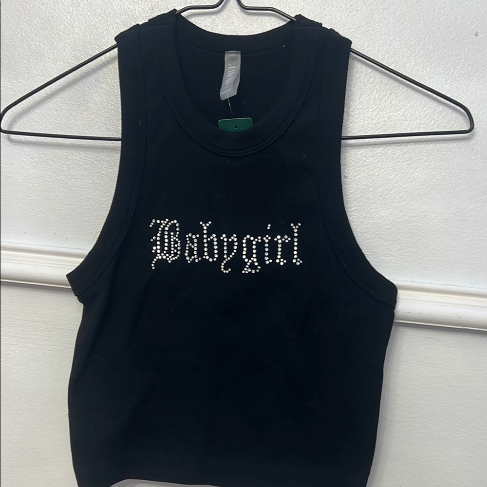 Never worn chic Black Sleeveless Top with Rhinestone Accent